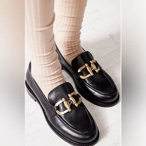 Free People Black Charley Chain Leather Loafer Slip On Shoes, NIB Women's Size 6
